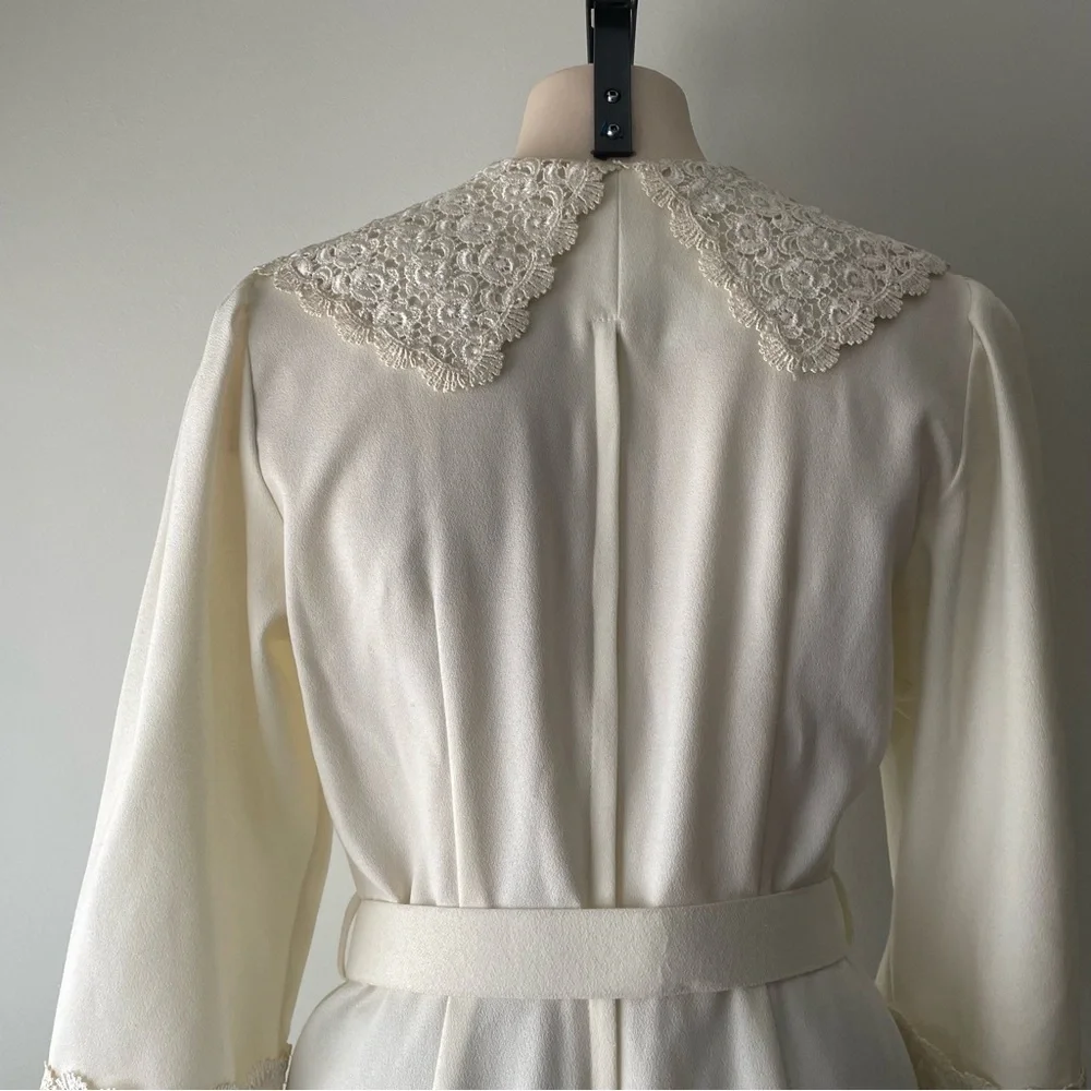 80s Vintage Missy First Montreal Lace Collar Modi Dress Button Down Cream Medium - Picture 12 of 13